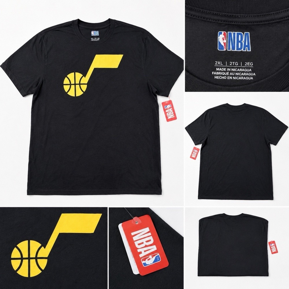 Utah Jazz NBA Men's T-Shirt Black Yellow Logo Size XXL New With Tags NWT